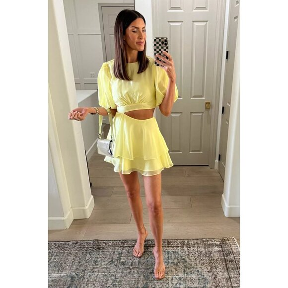 Bardot Enya Organza Mini Dress in Sunshine 4 New Womens Cut out - Picture 9 of 11